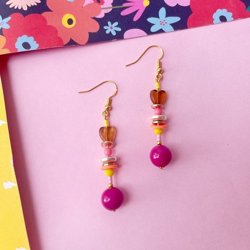 Handmade heart mix bead earrings | Gold Plated Sterling Silver hook